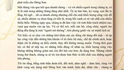 Một tháng – Một chặng đường – Một tinh thần mới ở Đông Sơn