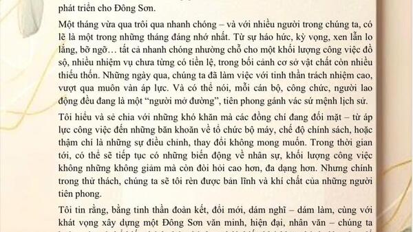 Một tháng – Một chặng đường – Một tinh thần mới ở Đông Sơn
